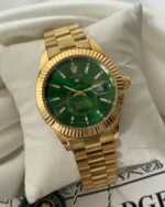RLX Oyster Sky – Dweller – Emerald Green Dial / Gold Strap