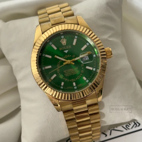 RLX Oyster Sky – Dweller – Emerald Green Dial / Gold Strap