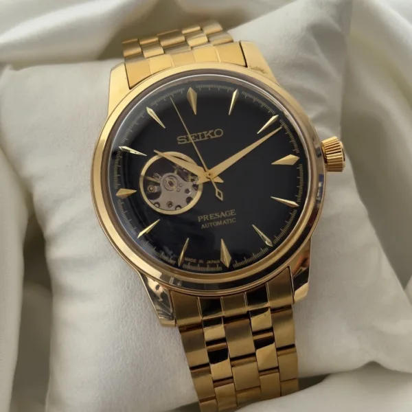 SEIKO-Presage (Automatic Watch) – Black Dial / Gold Strap
