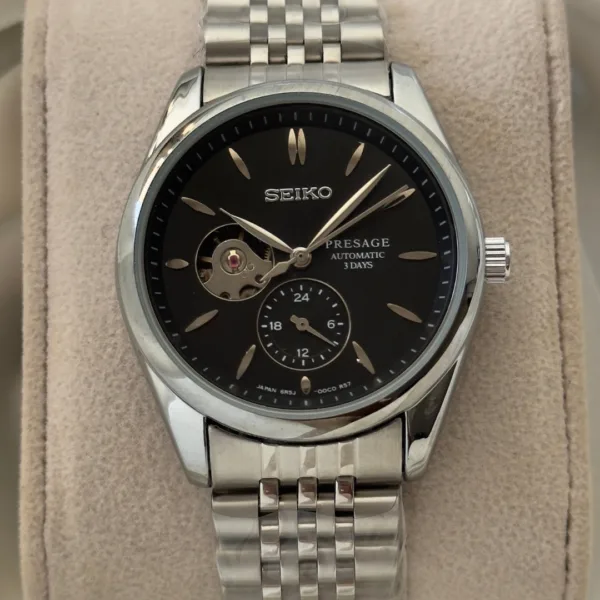 SEIKO-Presage (Automatic Watch) – Black Dial / Silver Strap