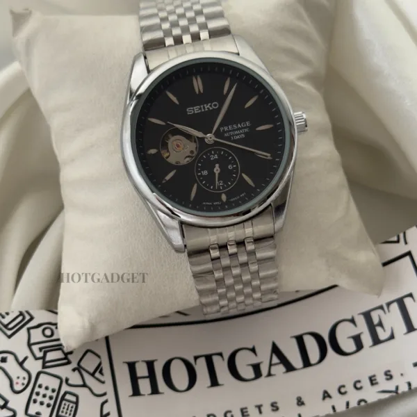 SEIKO-Presage (Automatic Watch) – Black Dial / Silver Strap