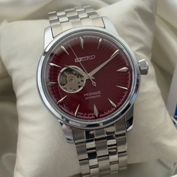 SEIKO-Presage (Automatic Watch) – Maroon Dial / Silver Strap