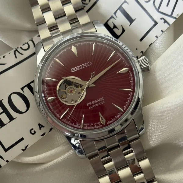 SEIKO-Presage (Automatic Watch) – Maroon Dial / Silver Strap