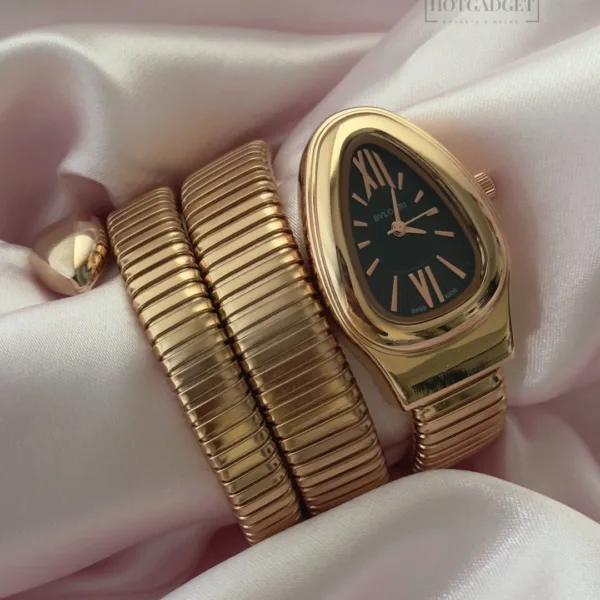 Serpenti-Tubogas (Analog Watch) – Black Dial / Rose Gold Strap – Plain Bezel
