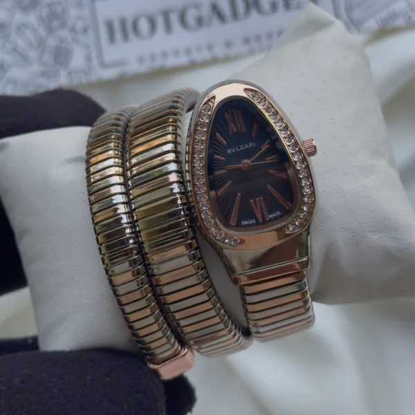 Serpenti-Tubogas (Analog Watch) – Black Dial / Rose & Silver (Two-Tone) Strap