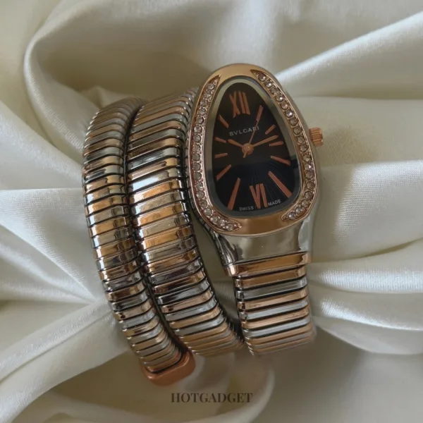 Serpenti-Tubogas (Analog Watch) – Black Dial / Rose & Silver (Two-Tone) Strap