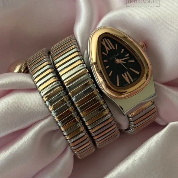 Serpenti-Tubogas (Analog Watch) – Black Dial / Two-Tone Strap – Plain Bezel