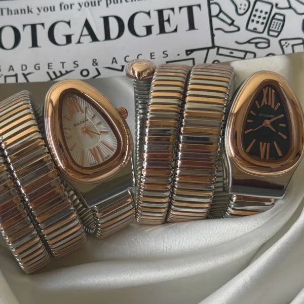Serpenti-Tubogas (Analog Watch) – Black Dial / Two-Tone Strap – Plain Bezel