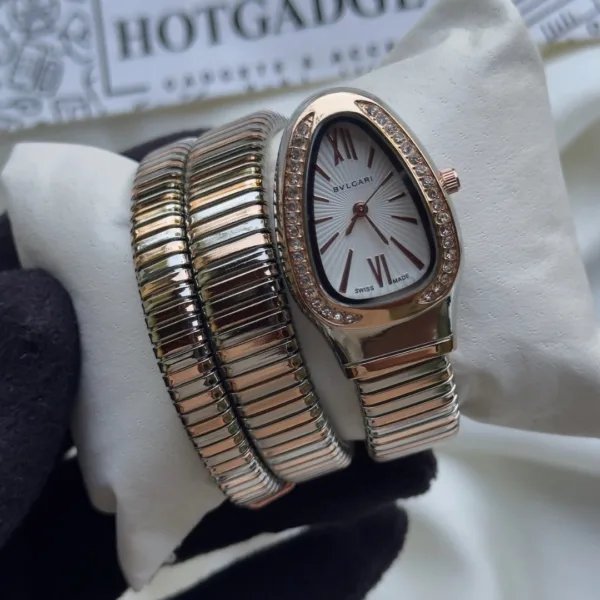 Serpenti-Tubogas (Analog Watch) – White Dial / Rose & Silver (Two-Tone) Strap