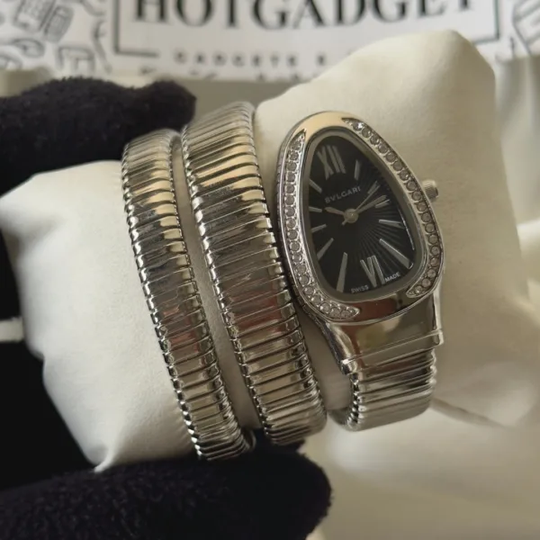 Serpenti-Tubogas Silver (Analog Watch) – Black Dial / Silver Strap