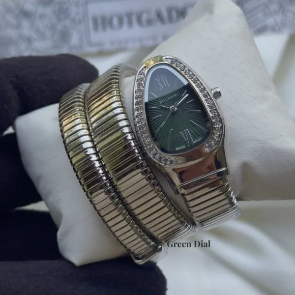 Serpenti-Tubogas Silver (Analog Watch) – Green Dial / Silver Strap