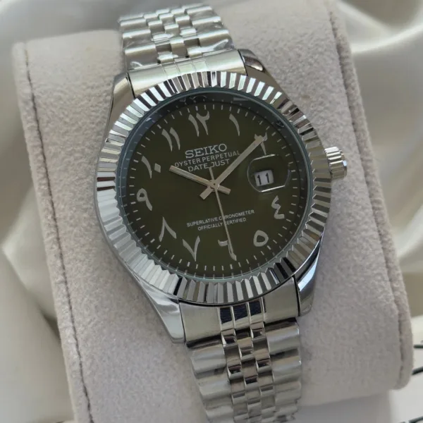 SKO-Datejust (Analog Watch) – Olive Green Dial / Silver Strap – Arabic