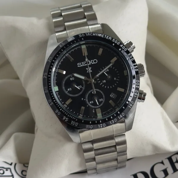 SKO-Prospex Speedtimer (Analog Watch) – Black Dial / Silver Strap