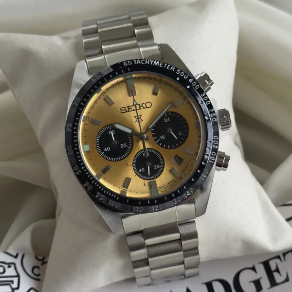 SKO-Prospex Speedtimer (Analog Watch) – Gold Dial / Silver Strap