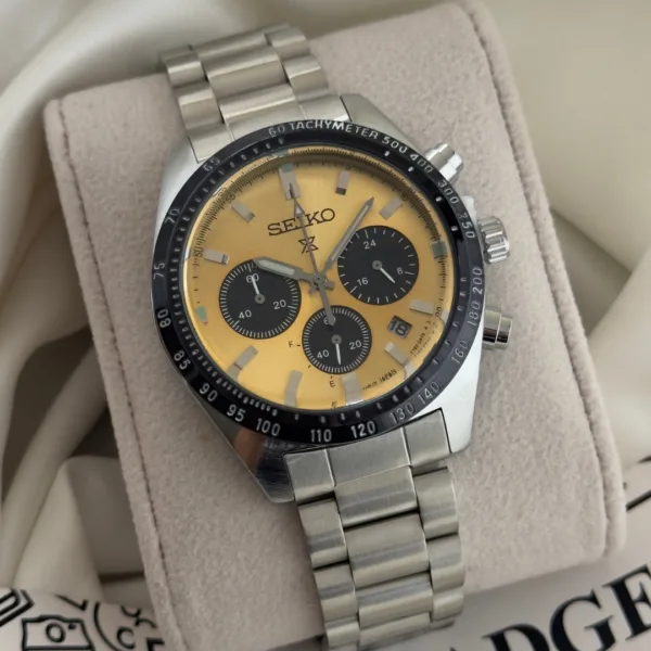 SKO-Prospex Speedtimer (Analog Watch) – Gold Dial / Silver Strap
