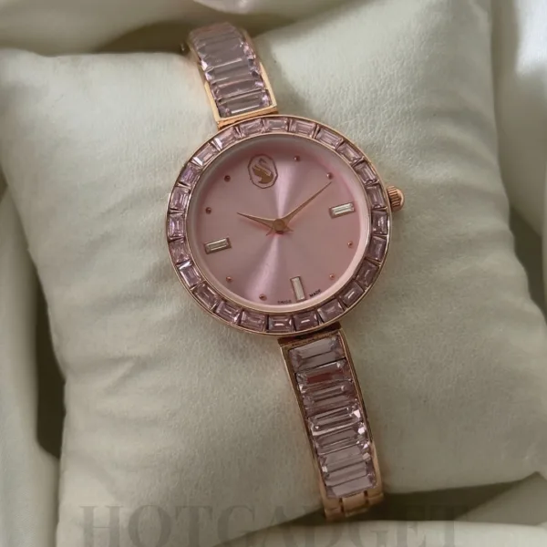 Swarvoski-Matrix Bangle (Bracelet Watch) – Pink