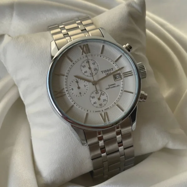 T-Classic Chemin (Chronograph Watch) – White Dial / Silver Strap