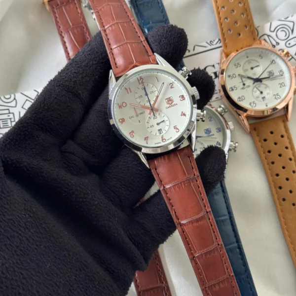 Tag Calibre 16 (Chronograph Watch) – White Dial / Brown Strap