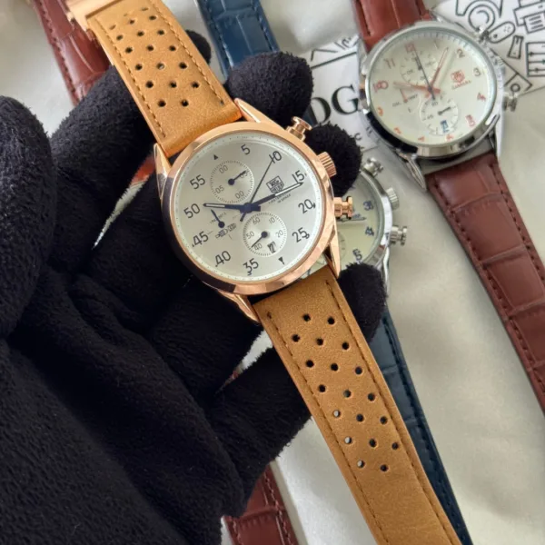 Tag Calibre 16 (Chronograph Watch) – White Dial / Tan Strap