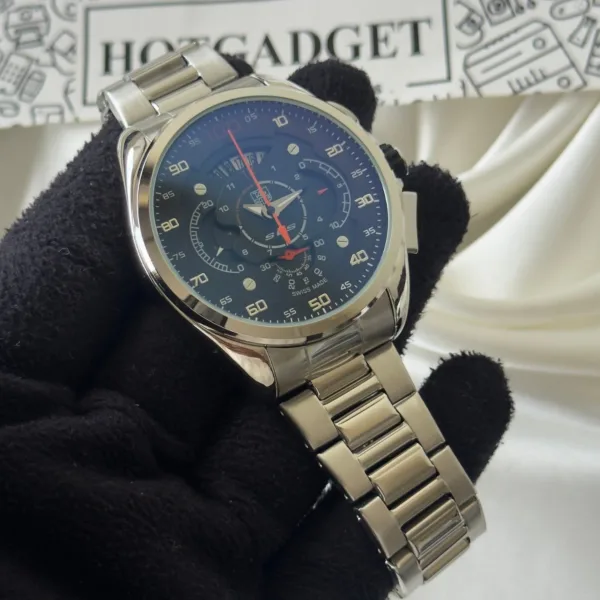 Tag SLS Chain (Chronograph Watch) – Black Dial / Silver Strap