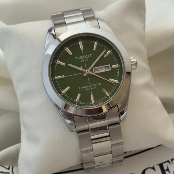Tissot-Gentlemen 80 (Analog Watch) Day-Date – Green Dial / Silver Strap