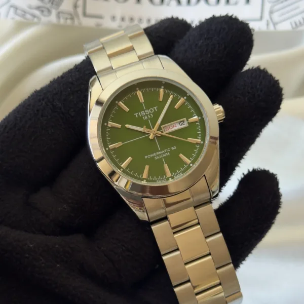 Tissot-Gentlemen 80 (Analog Watch) Day-Date – Green Dial / Silver Strap