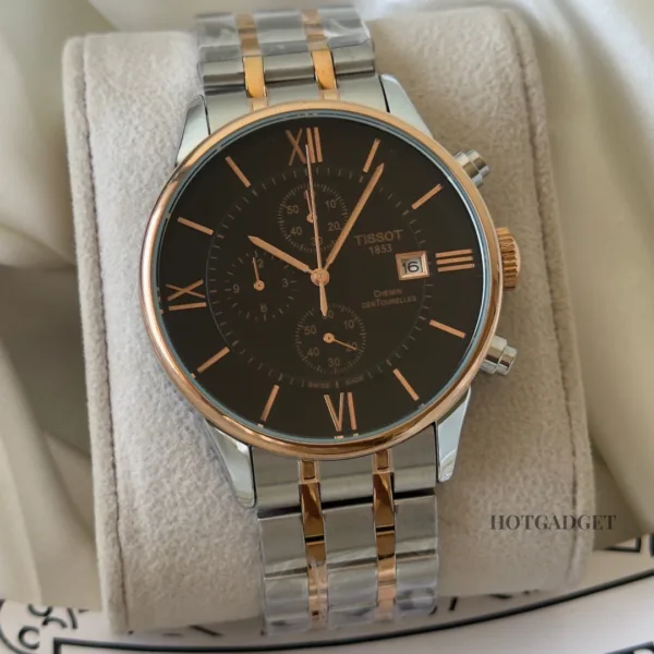 Tissot T-Classic Chemin (Chronograph Watch) – Black Dial / Silver & Rose Gold Strap