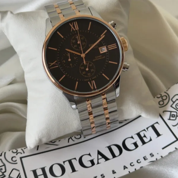 Tissot T-Classic Chemin (Chronograph Watch) – Black Dial / Silver & Rose Gold Strap