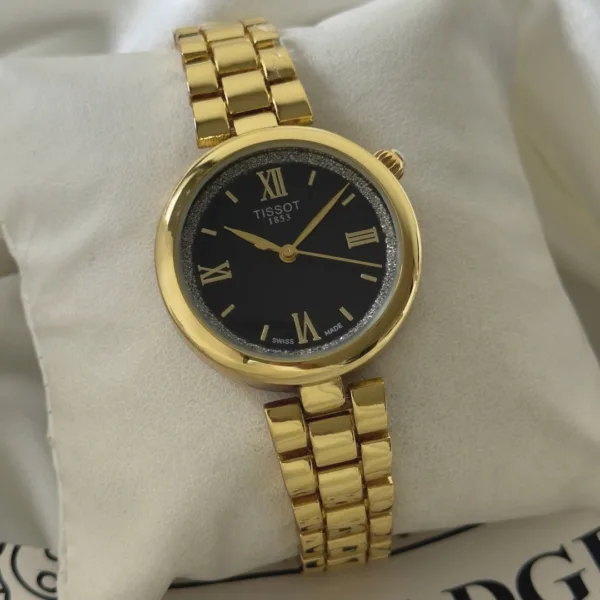 Tissot-TLady (Analog Watch) – Black Dial / Gold Strap