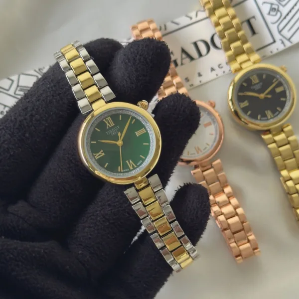 Tissot-TLady (Analog Watch) – Green Dial / Gold & Silver Strap