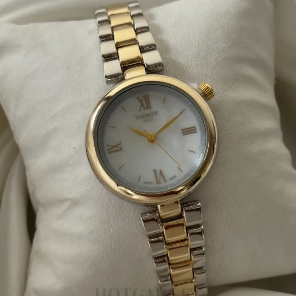 Tissot-TLady (Analog Watch) – White Dial / Silver & Gold Strap