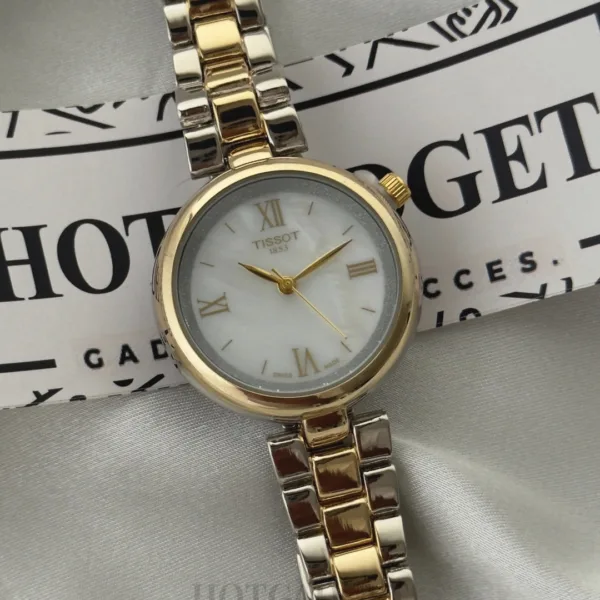 Tissot-TLady (Analog Watch) – White Dial / Silver & Gold Strap