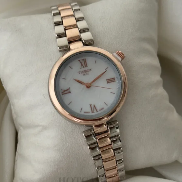 Tissot-TLady (Analog Watch) – White Dial / Silver & Rose Strap