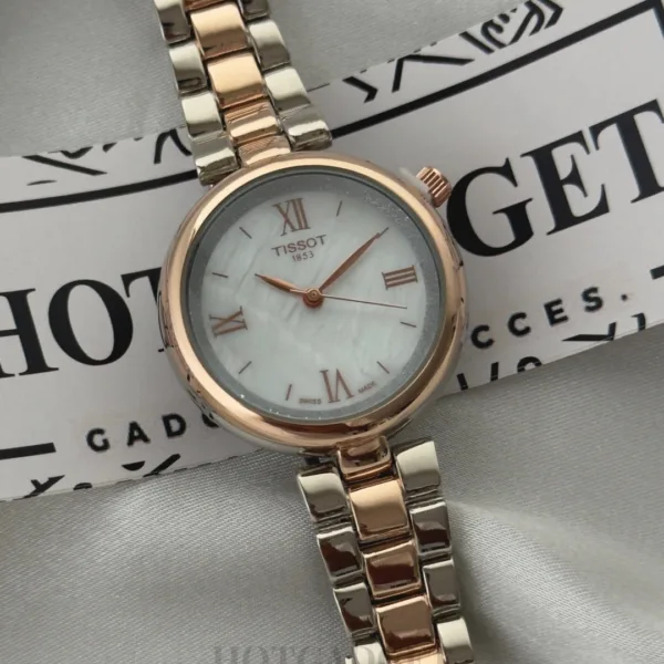 Tissot-TLady (Analog Watch) – White Dial / Silver & Rose Strap