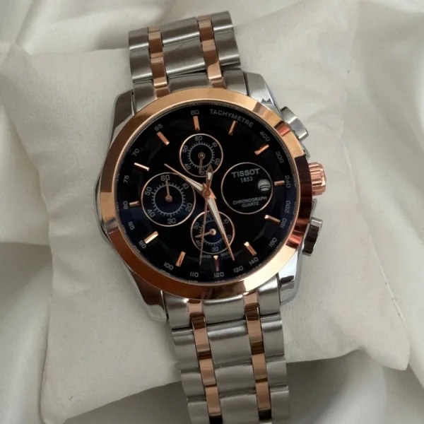 TST Couturier 1853 (Chronograph Watch) – Black Dial / Silver & Rose Strap