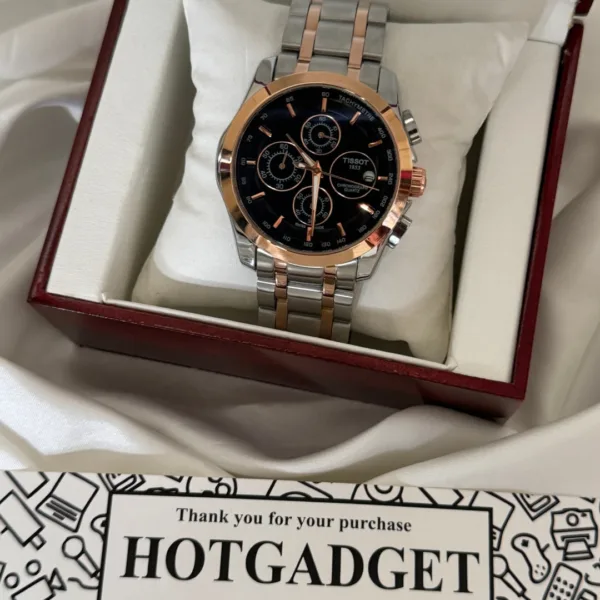 TST Couturier 1853 (Chronograph Watch) – Black Dial / Silver & Rose Strap