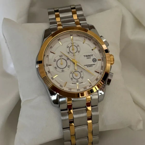 TST Couturier 1853 (Chronograph Watch) – White Dial / Silver & Gold Strap