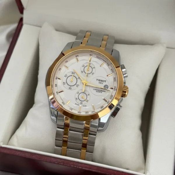 TST Couturier 1853 (Chronograph Watch) – White Dial / Silver & Gold Strap