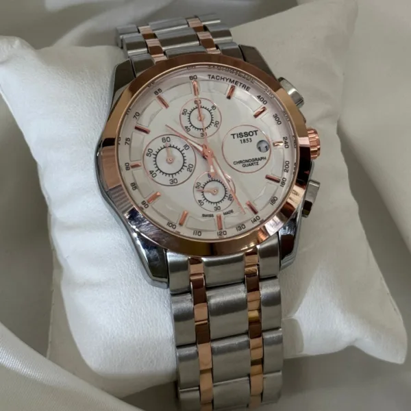 TST Couturier 1853 (Chronograph Watch) – White Dial / Silver & Rose Strap