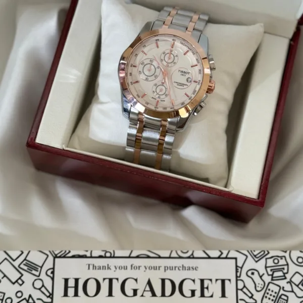 TST Couturier 1853 (Chronograph Watch) – White Dial / Silver & Rose Strap