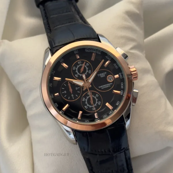 TissotCouturier 1853 (Chronograph Watch) – Black Dial / Black Strap – Rose Gold Case