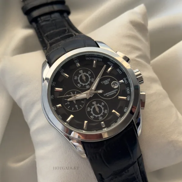 TissotCouturier 1853 (Chronograph Watch) – Black Dial / Black Strap – Silver Case
