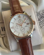 TissotCouturier 1853 (Chronograph Watch) – White Dial / Brown Strap – Rose Gold Roman