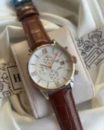 TissotCouturier 1853 (Chronograph Watch) – White Dial / Brown Strap – Rose Gold Roman