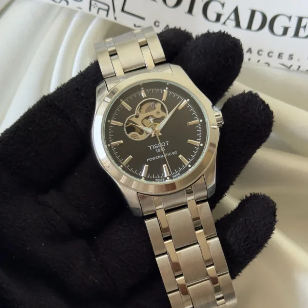 TissotPowermatic 80 (Automatic Watch) – Black Dial / Silver Strap