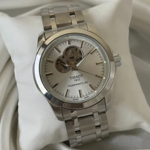 TissotPowermatic 80 (Automatic Watch) – White Dial / Silver Strap