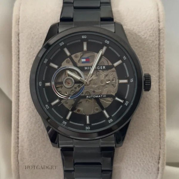 Tommy-Kenri Skeleton (Automatic Watch) – Black Dial / Black Steel Strap