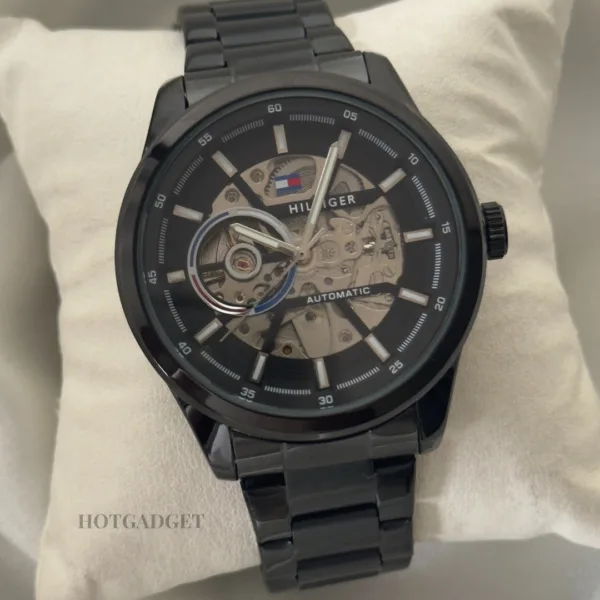 Tommy-Kenri Skeleton (Automatic Watch) – Black Dial / Black Steel Strap