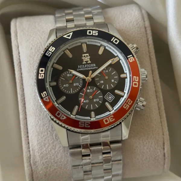 Tommy TH1792157 (Chronograph Watch) – Black Dial / Silver Strap