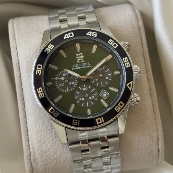 Tommy TH1792157 (Chronograph Watch) – Green Dial / Silver Strap